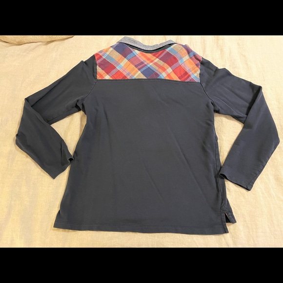 LL Bean Navy Blue & Plaid 1/4 Button Pullover Sweatshirt Shirt Sz Medium M - Picture 4 of 4
